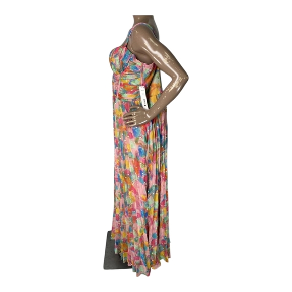 Aqua X Kerri Rosenthal Womens Maxi Dress Pink/Multi Pleated Corset Bust Size XL - Picture 8 of 13
